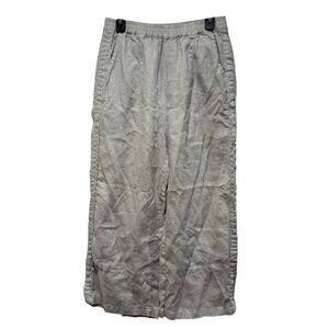 IXIMO Linen Wide Leg Cropped Pants Natural Beige Women L Large Boho Lagenlook